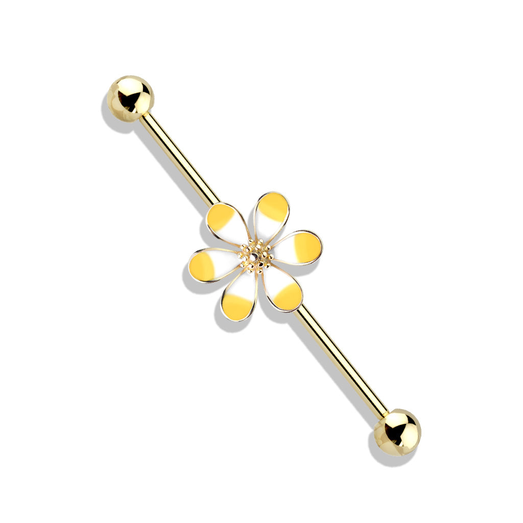 Industrial EMAILLE BLUME in gold - zweifarbig - Ohrschmuck aus 316L Chirurgenstahl