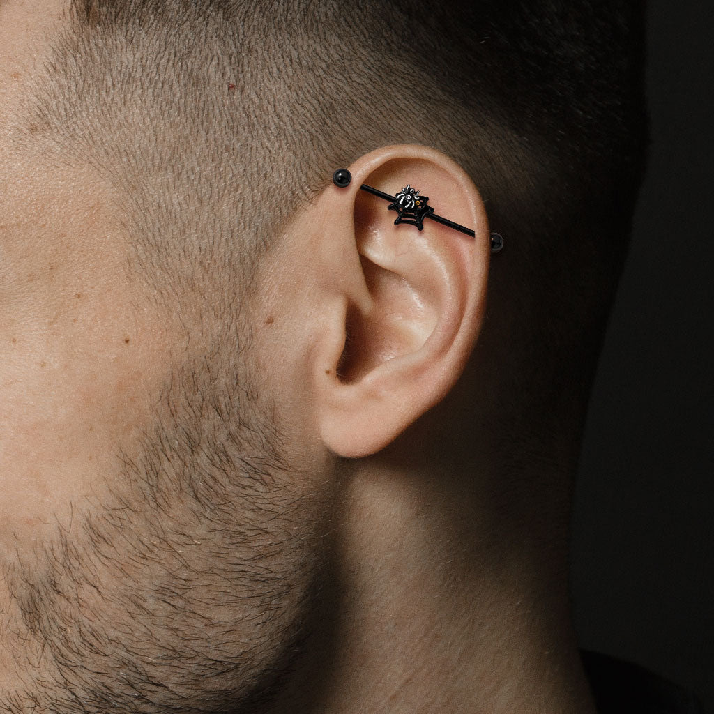 Industrial SPIDER ON WEB in schwarz - Ohrschmuck aus 316L Chirurgenstahl