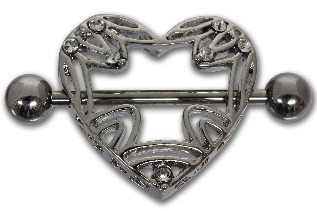 Brustwarzenpiercing HERZ MIT 7 KRISTALLEN in weiß - 316L Chirurgenstahl - Nipple Shield