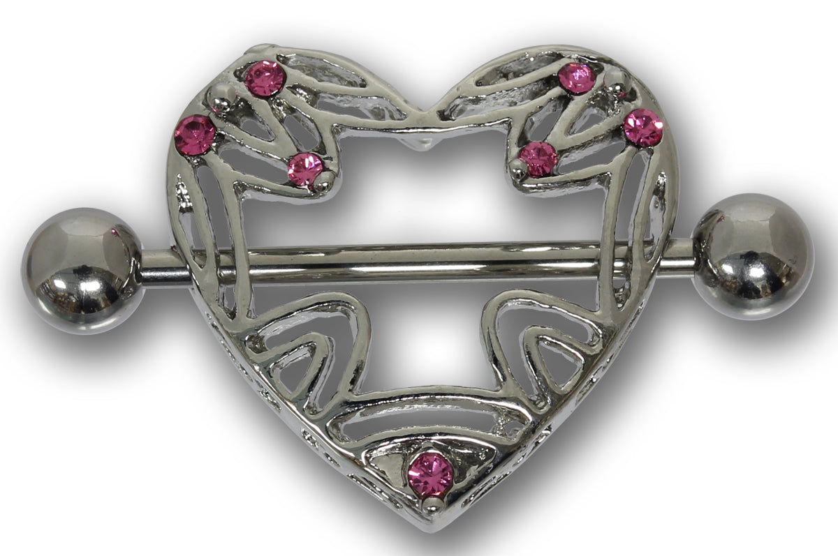 Brustwarzenpiercing HERZ MIT 7 KRISTALLEN in rosa - 316L Chirurgenstahl - Nipple Shield