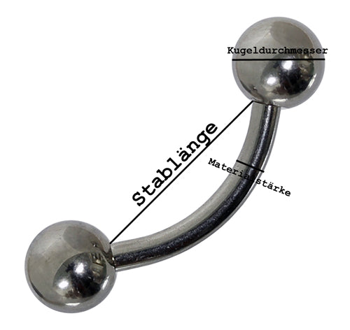 Banane 2,0 mm - 316L Chirurgenstahl in Silber mit Kugeln - Curved Barbell