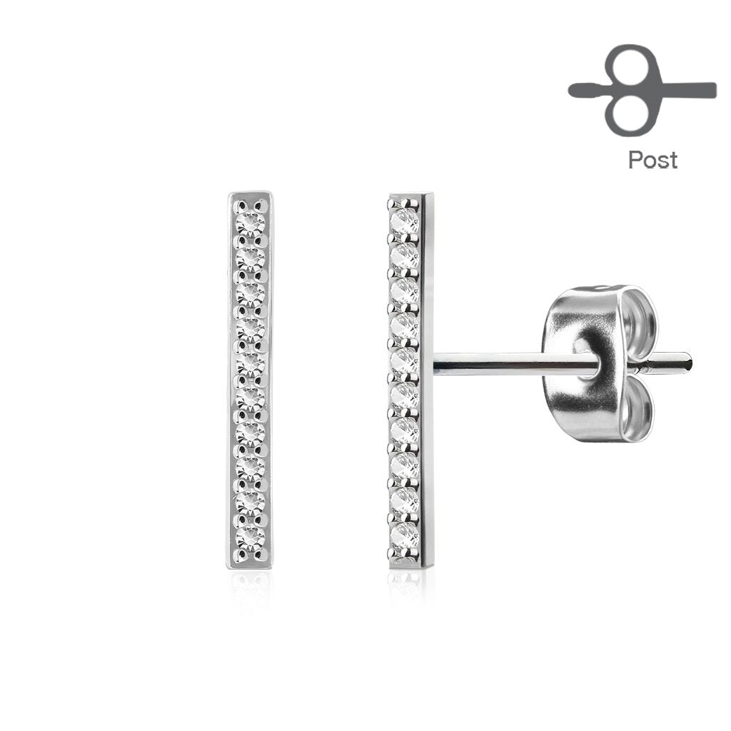1 Paar Ear Crawler LONG BAR - 316L Chirurgenstahl in Silber mit Kristallen - Ohrschmuck