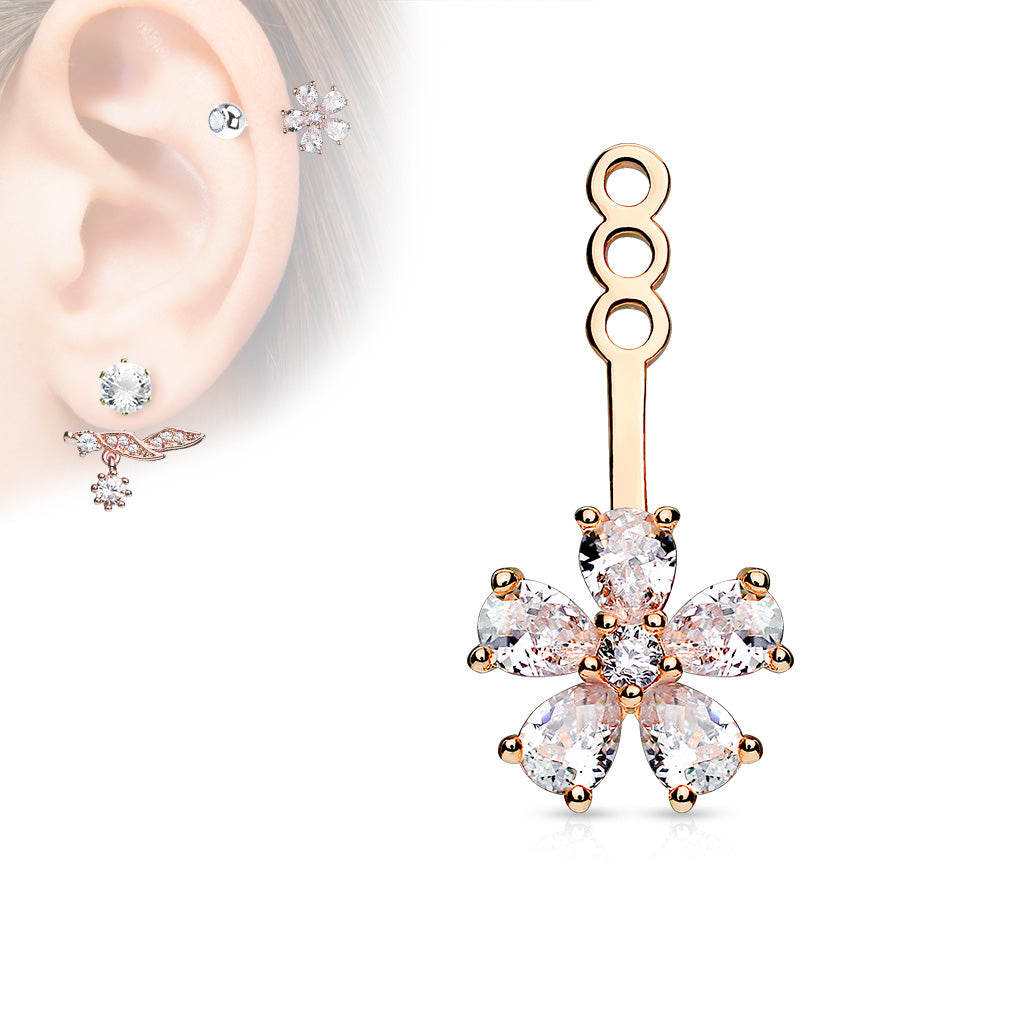 Ohrhänger BLÜTENBLATT - Messing mit Rhodium/14Kt Gold-Überzug - Ear Jacket für Ohrstecker