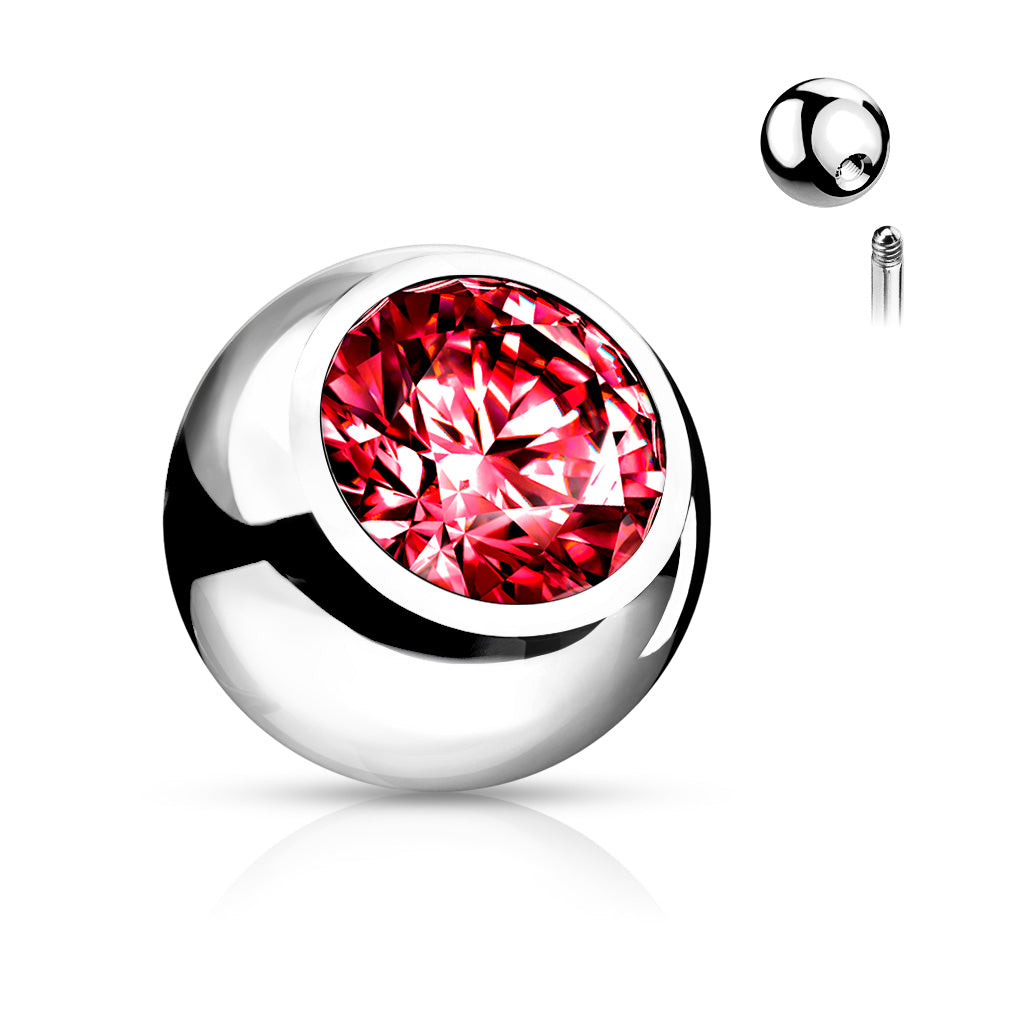 Kugel mit Kristall - 316L Chirurgenstahl in Silber mit 1,6 mm Gewinde - Ersatzkugel