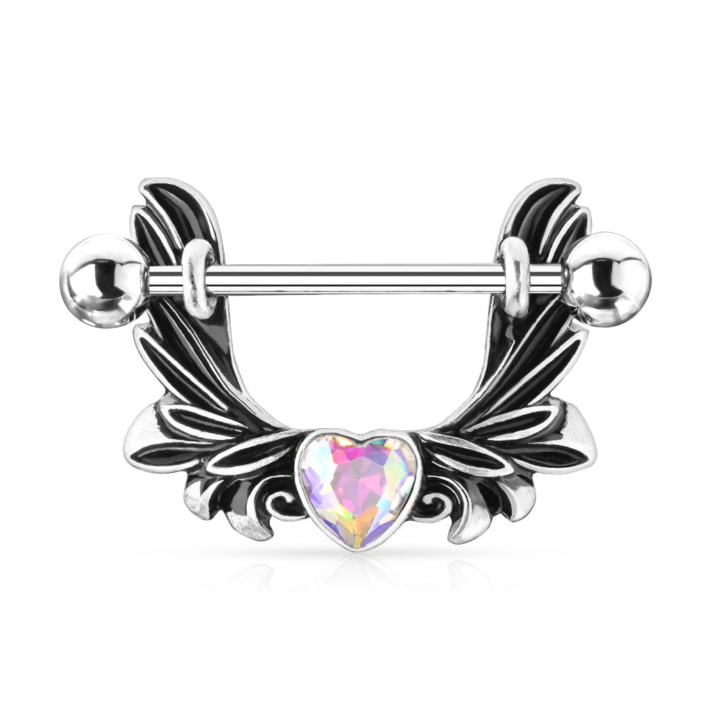 Brustwarzenpiercing ANGEL WINGS WITH HEART - 316L Chirurgenstahl - Nipple Shield