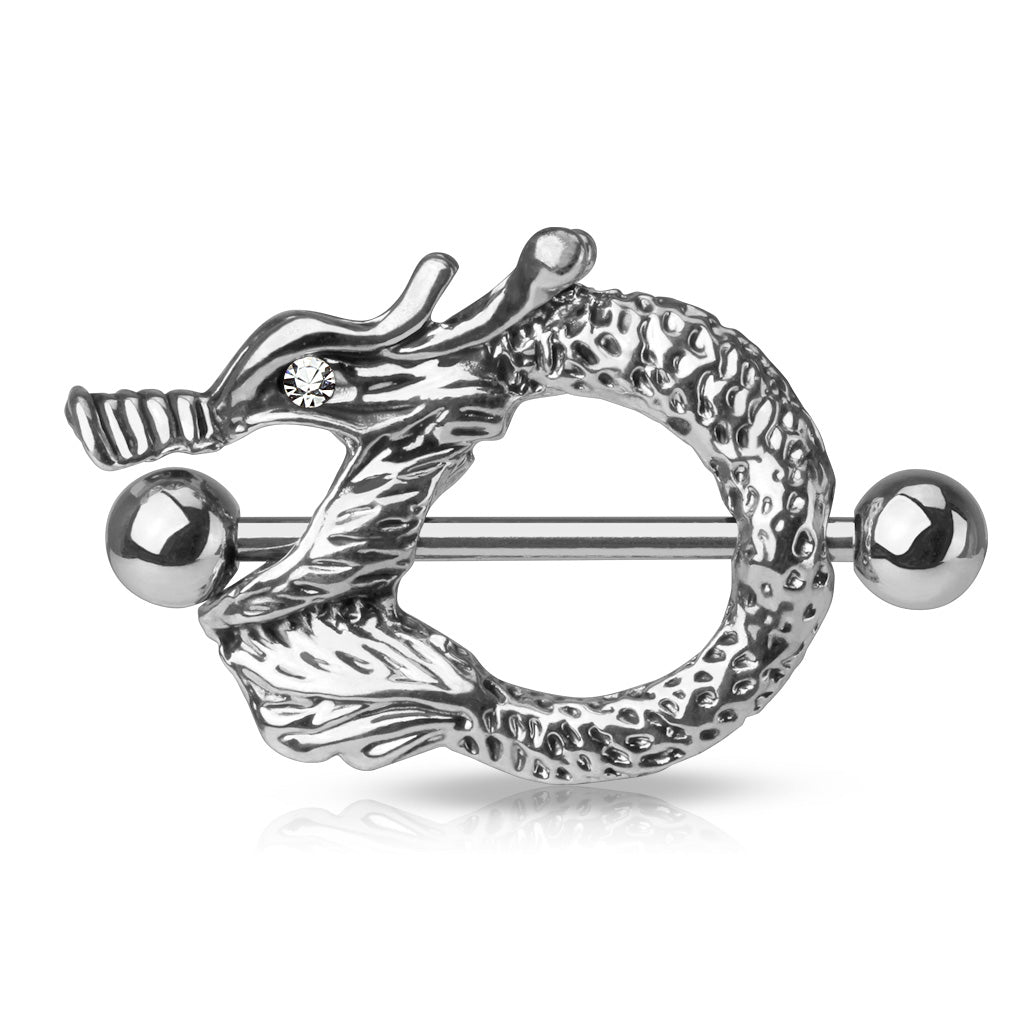 Brustwarzenpiercing DRAGON - 316L Chirurgenstahl - mit Kristall - Nipple Shield