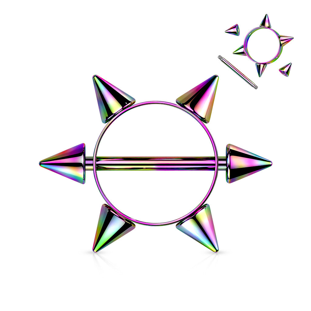 Brustwarzenpiercing 6 SPITZEN - 316L Chirurgenstahl - FARBWAHL - Nipple Shield