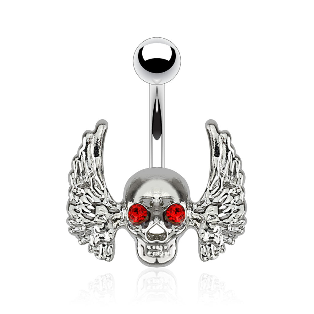 Bauchnabelpiercing WINGED SKULL WITH RED EYES aus 316L Chirurgenstahl - Navel Piercing