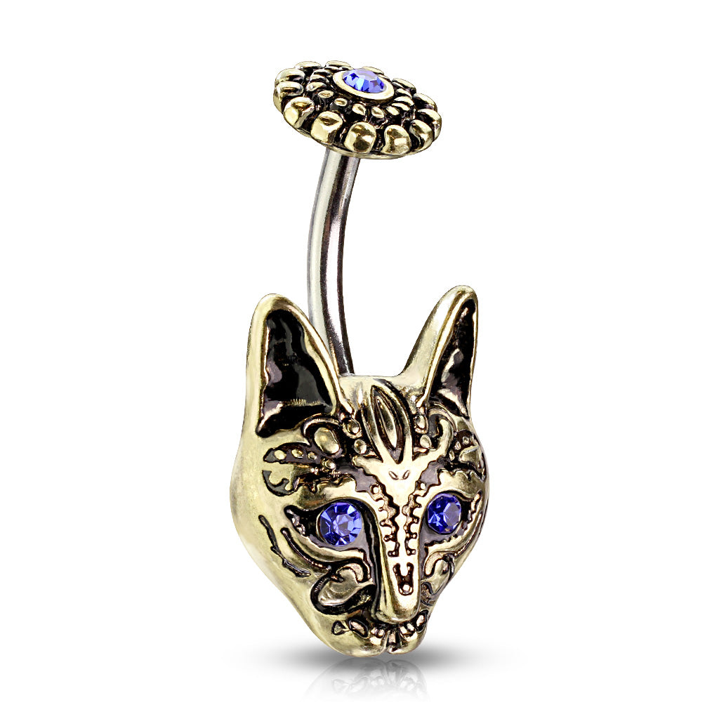 Bauchnabelpiercing TRIBAL CAT aus 316L Chirurgenstahl - blaue Augen - Navel Piercing