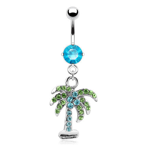 Bauchnabelpiercing PALM TREE - PALME aus 316L Chirurgenstahl - Kristalle - Navel Piercing