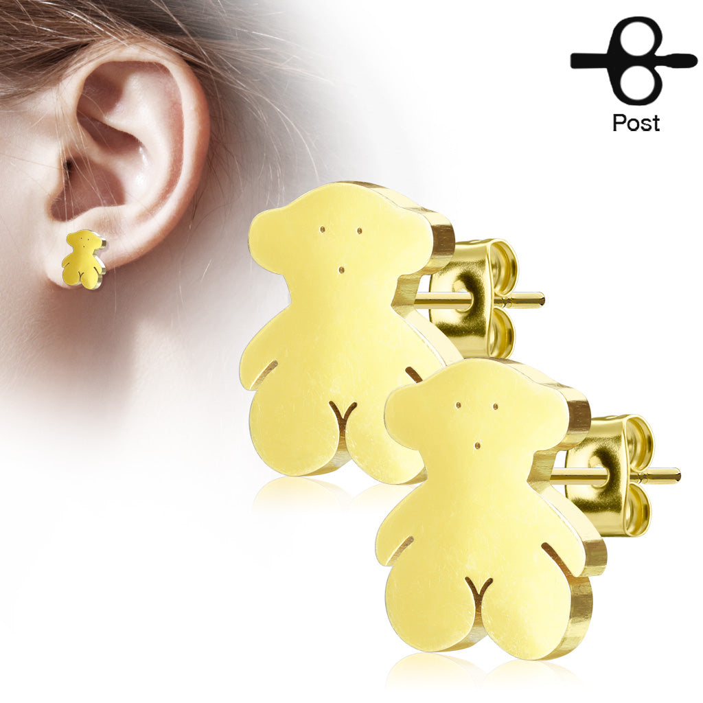 1 Paar Ohrstecker TEDDYBÄR - 316L Chirurgenstahl in Gold - Ohrschmuck für normale Ohrlöcher