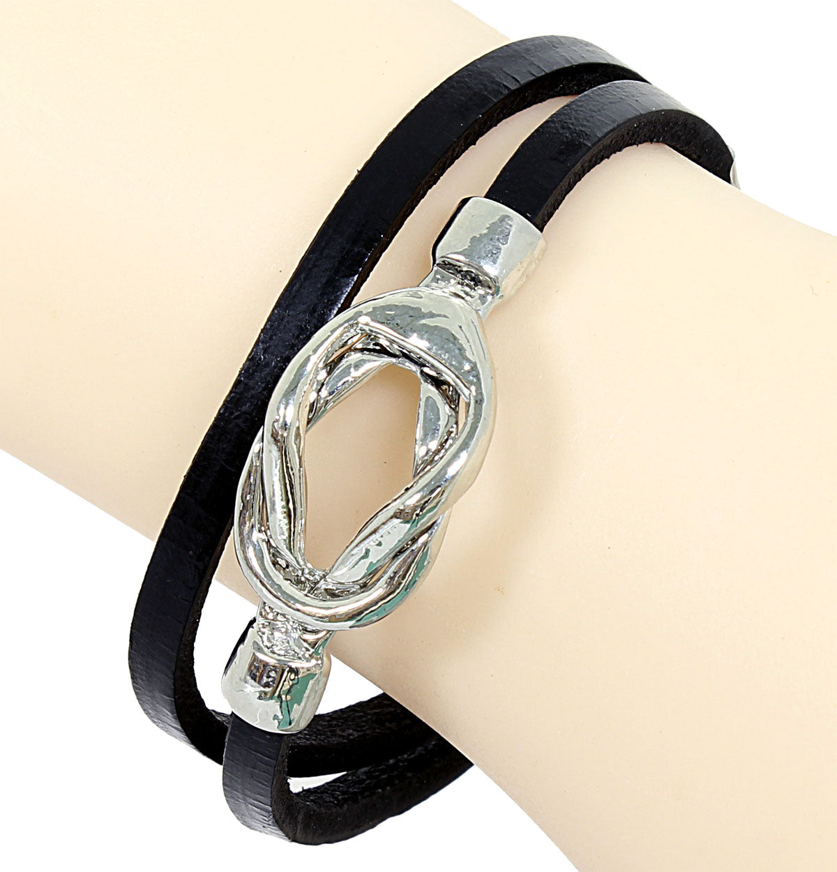 Armband - geflochtenes Leder in Schwarz - mit nautischem Knoten - Lederarmband