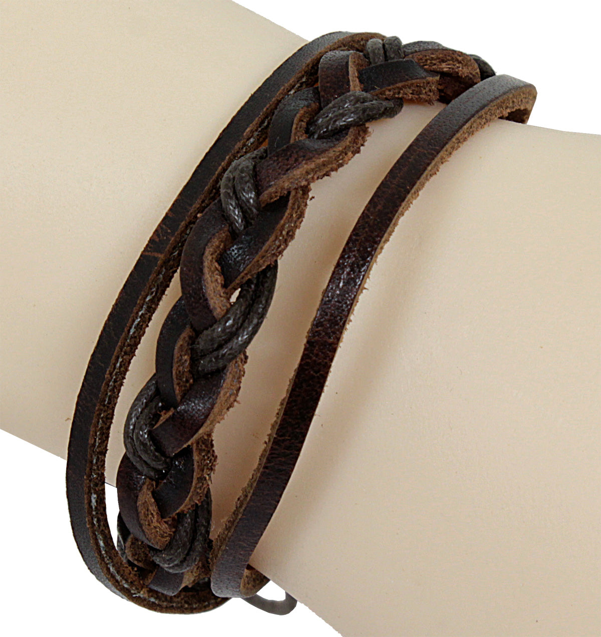 Armband - geflochtenes Leder in Braun - mit Knotenverschluß - Lederarmband