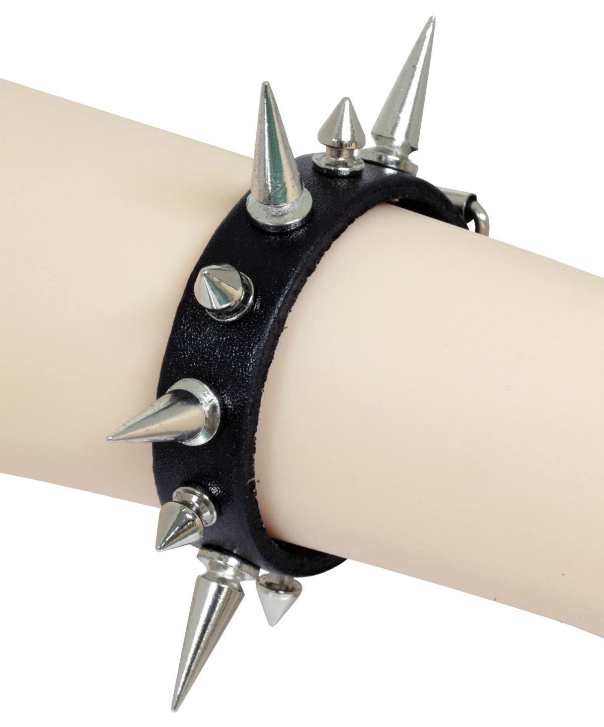 Armband - Leder in Schwarz - mit Spikes aus Edelstahl und Schnallenverschluß - Lederarmband