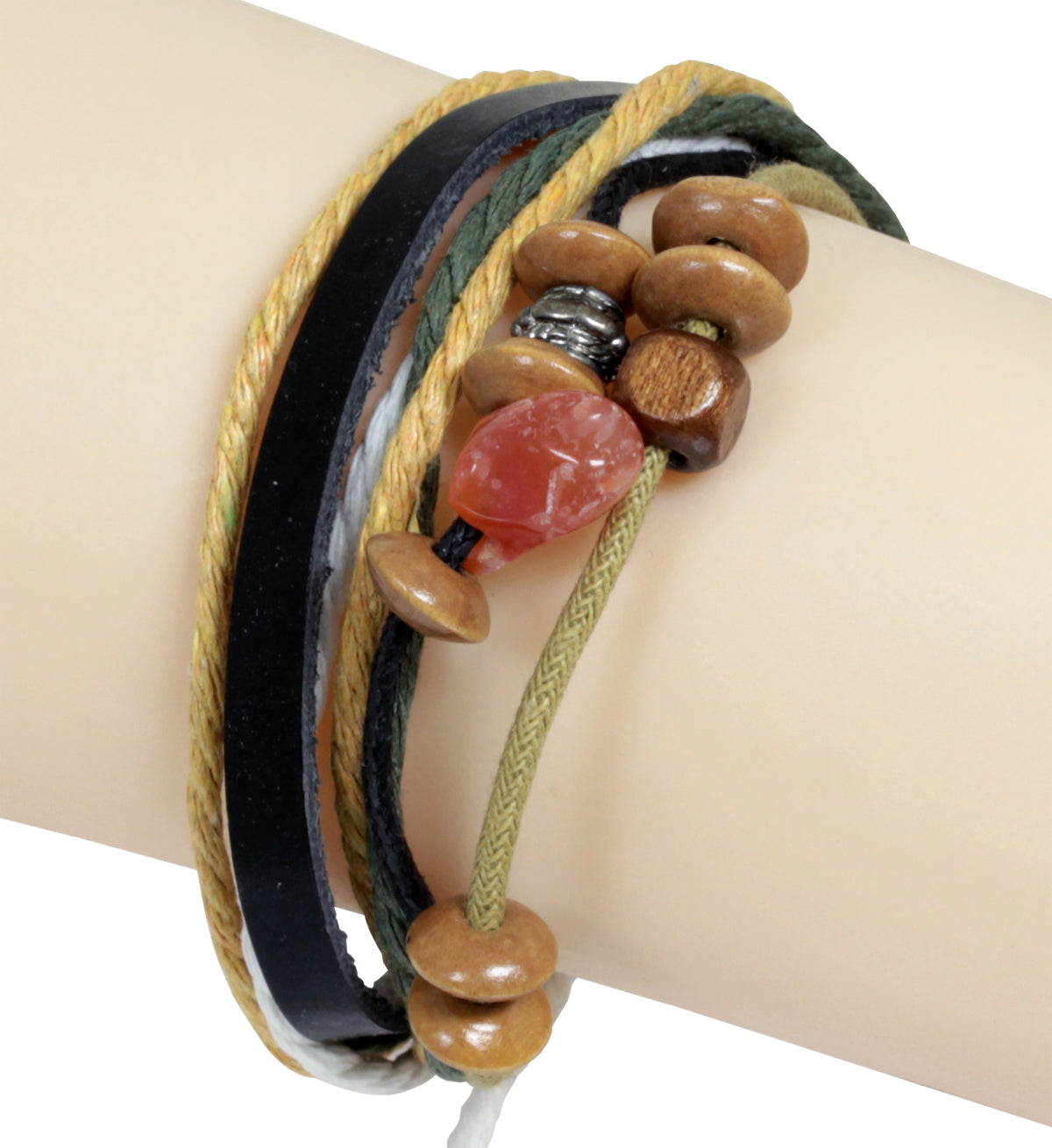 Armband - Leder in verschiedenen Farben - mit 12 Perlen und gleitendem Knotenverschluß - Lederarmband