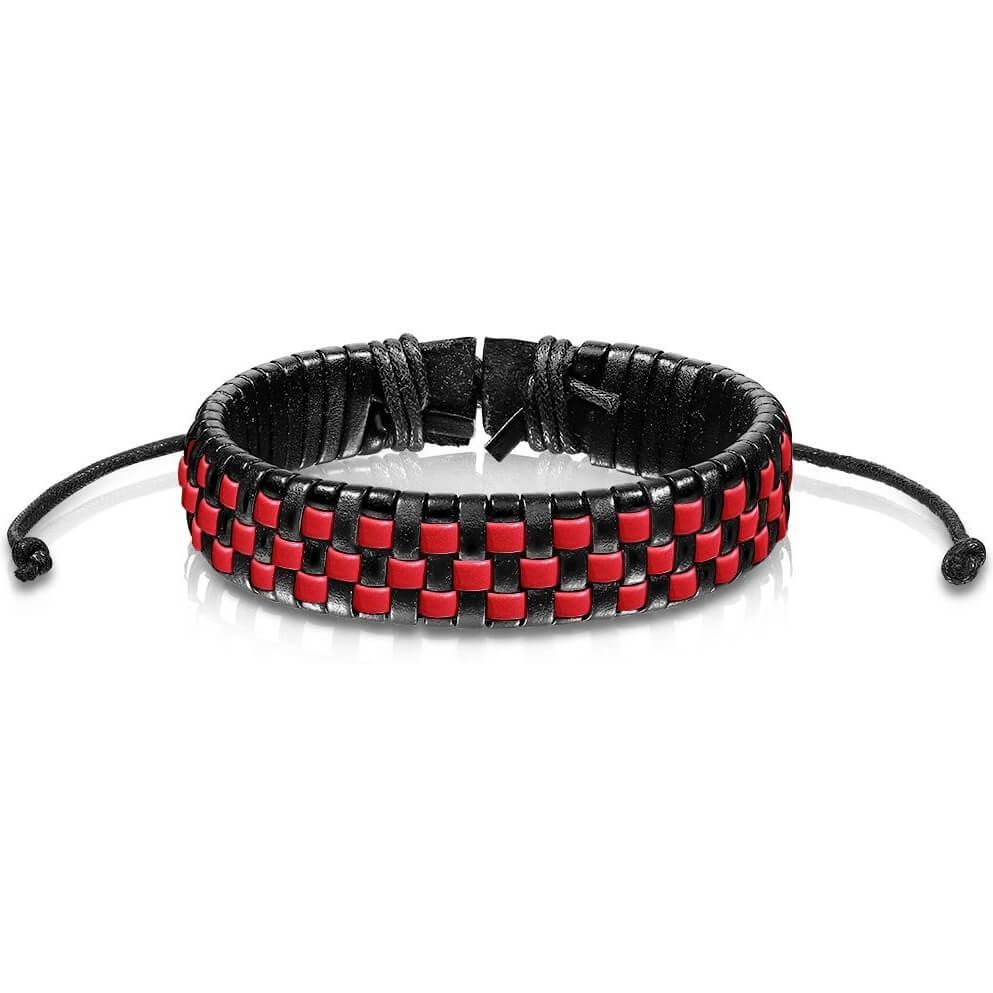 Rockabilly Armband - Leder in schwarz-rot - mit Knotenverschluß - Lederarmband