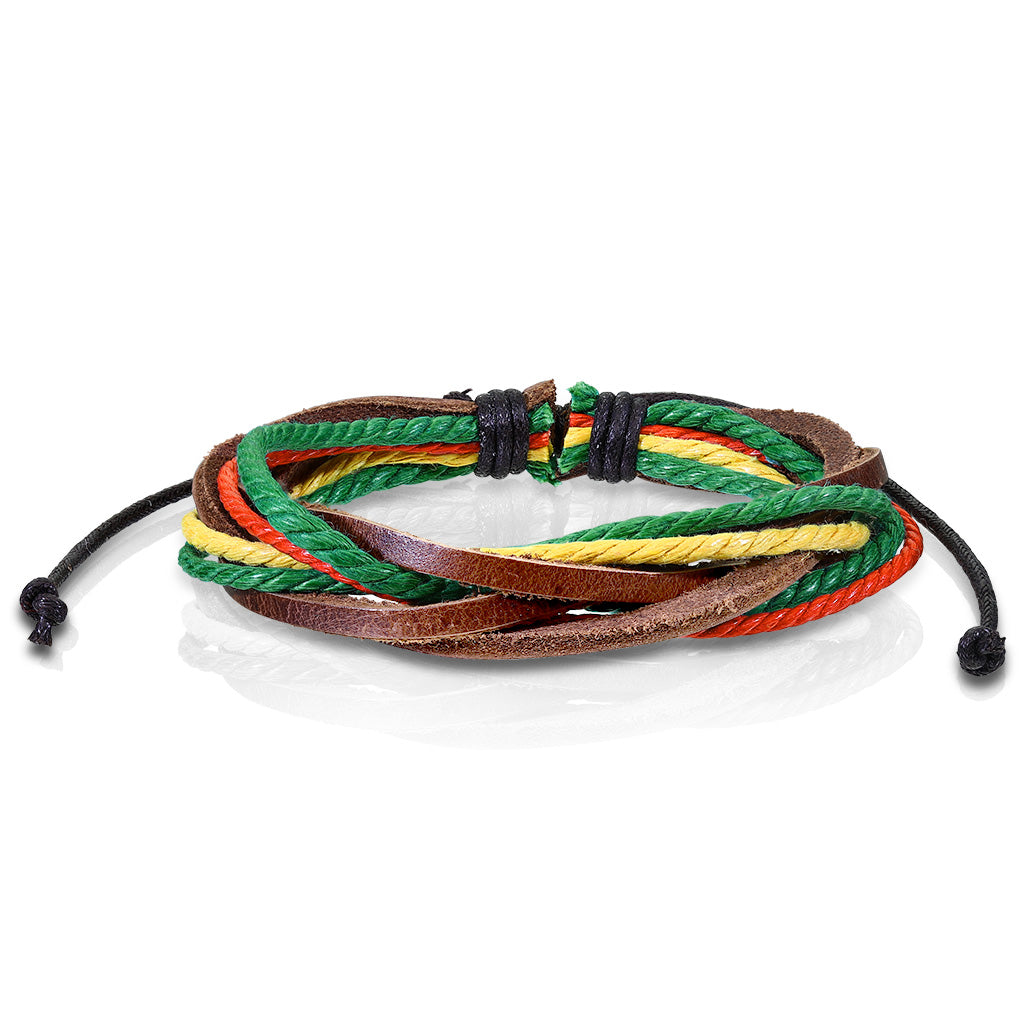 Rastafari Armband - Leder in bunt - mit gleitendem Knotenverschluß - Lederarmband