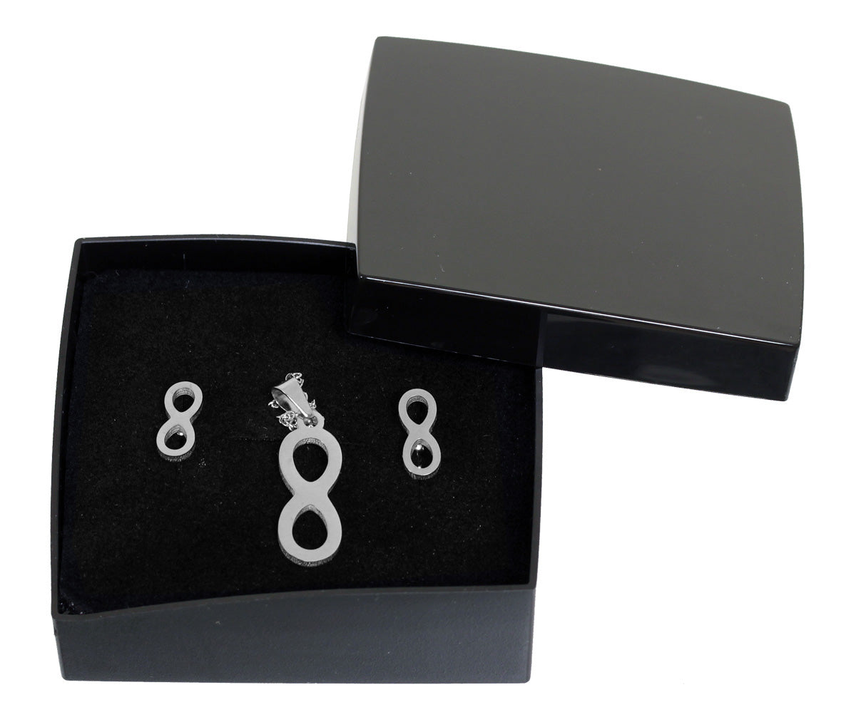 Schmuckset UNENDLICHKEIT - Halskette + Ohrstecker aus 316L Chirurgenstahl - mit Schmuckkästchen