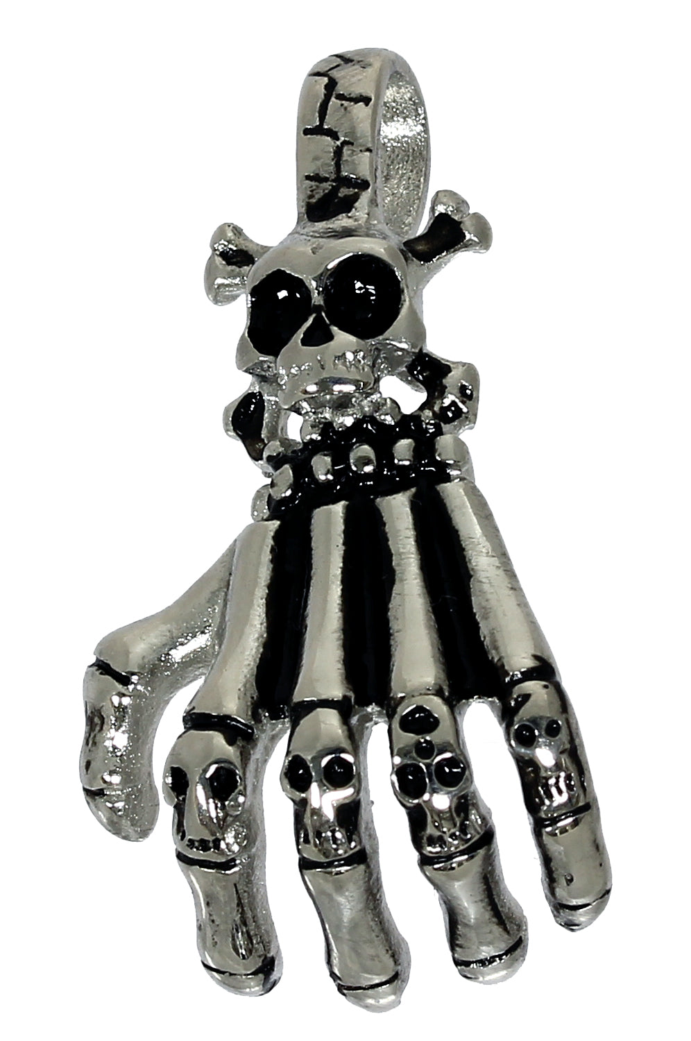 Halskette SKELETTHAND - Edelstahl - Anhänger 3,6 cm Skeleton Hand hochglanzpoliert Schmuck