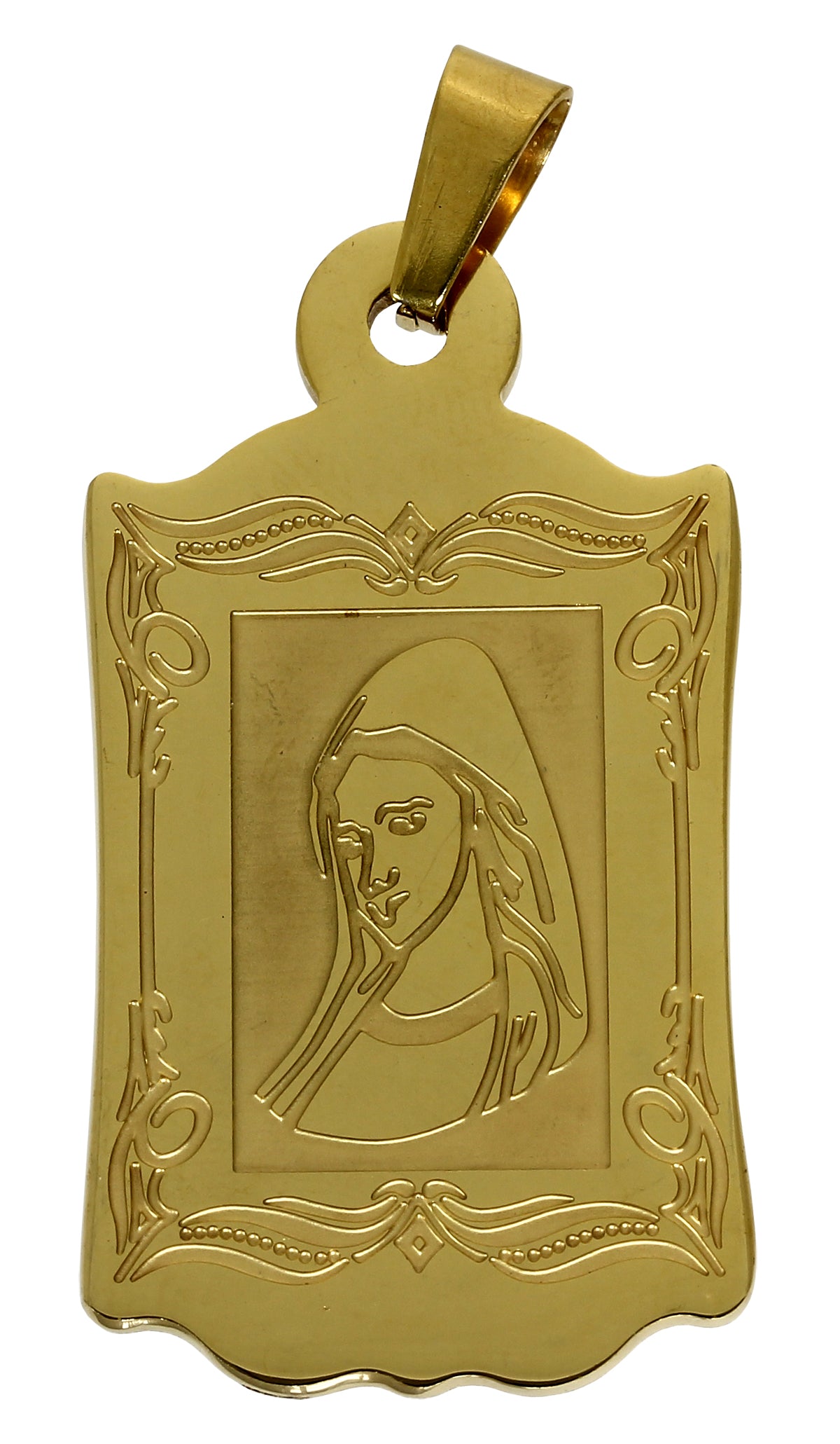 Halskette RAHMEN DER HEILIGEN MARIA - Gold IP 316L Chirurgenstahl - Anhänger 5,5 cm