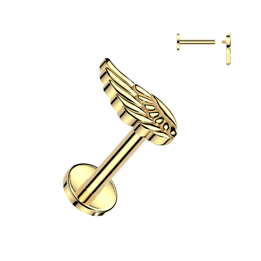 Labret ANGEL WING 1,2 mm - ASTM F136 Titan in Gold oder Silber - Piercing