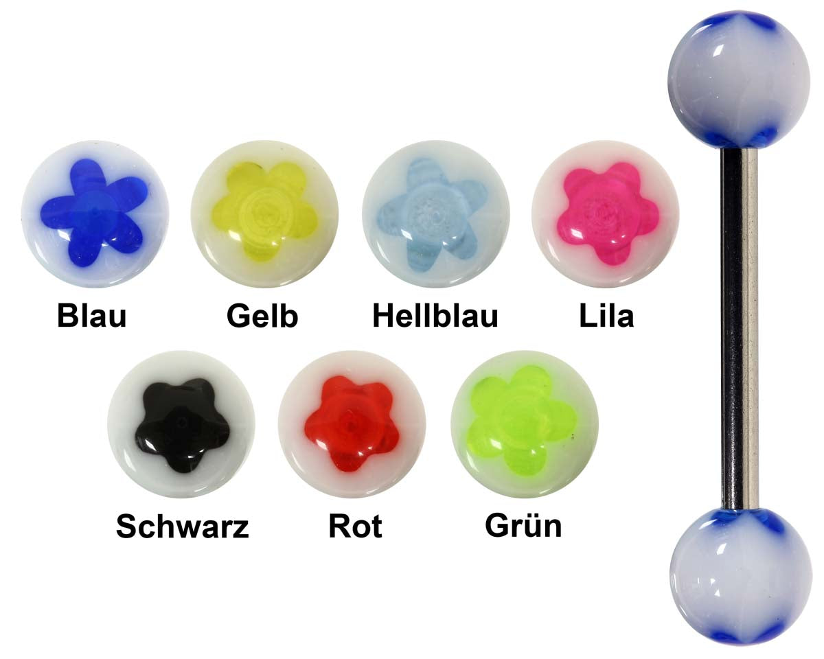 Zungenpiercing FLOWER DOT aus 316L Chirurgenstahl und bunten Kugeln aus Acryl