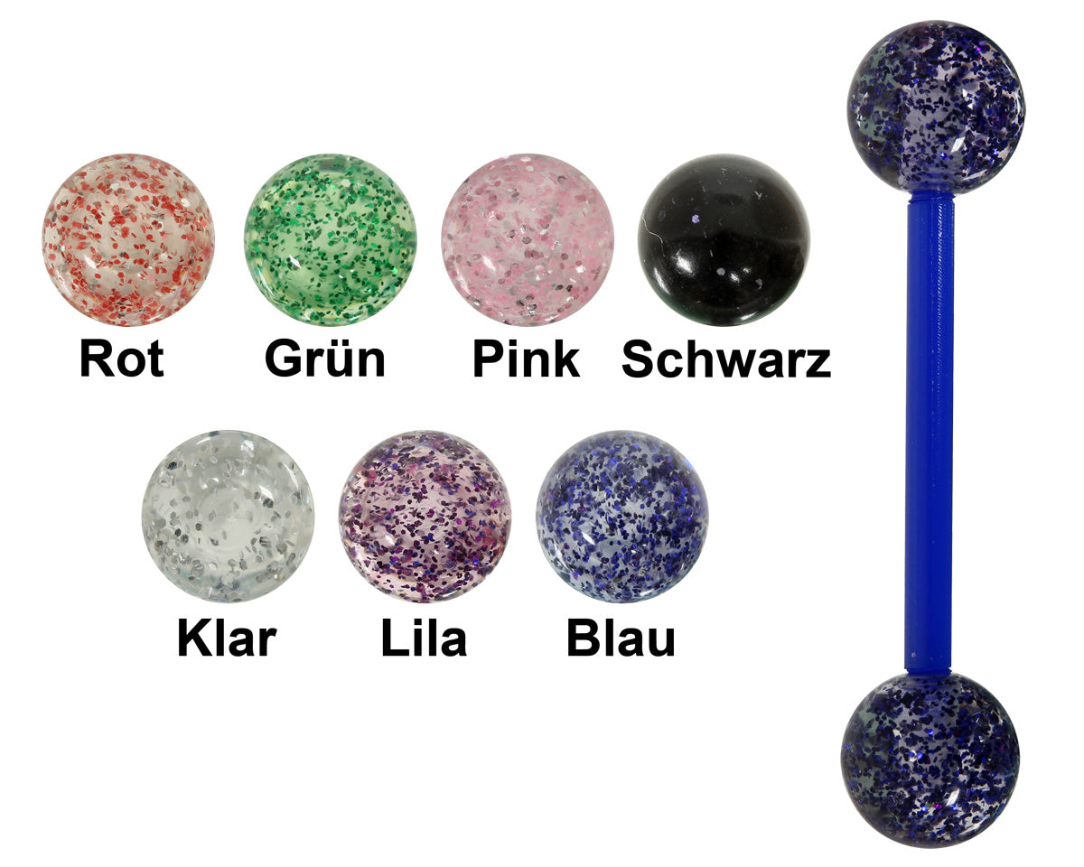 Zungenpiercing GLITTER aus flexiblem Acryl in verschiedenen Farben