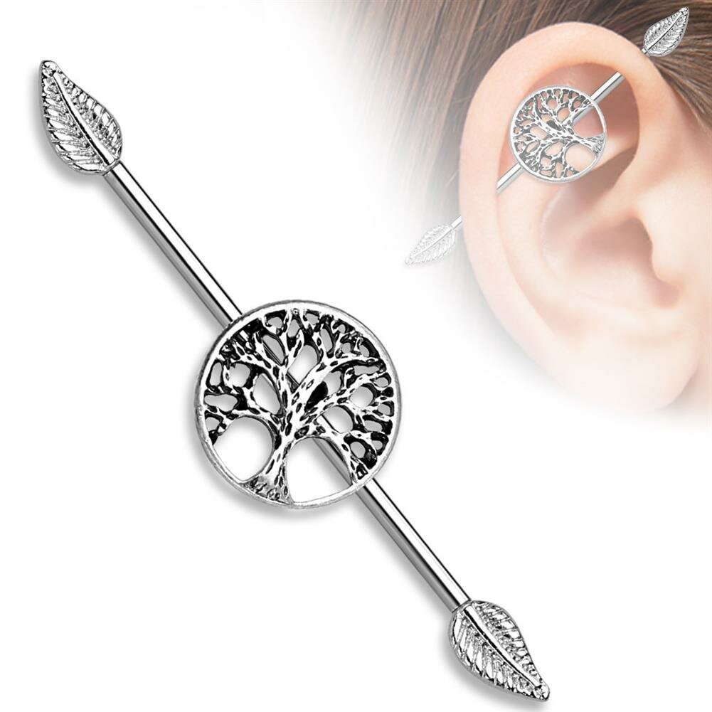Industrial LEBENSBAUM in silber - Ohrschmuck aus 316L Chirurgenstahl
