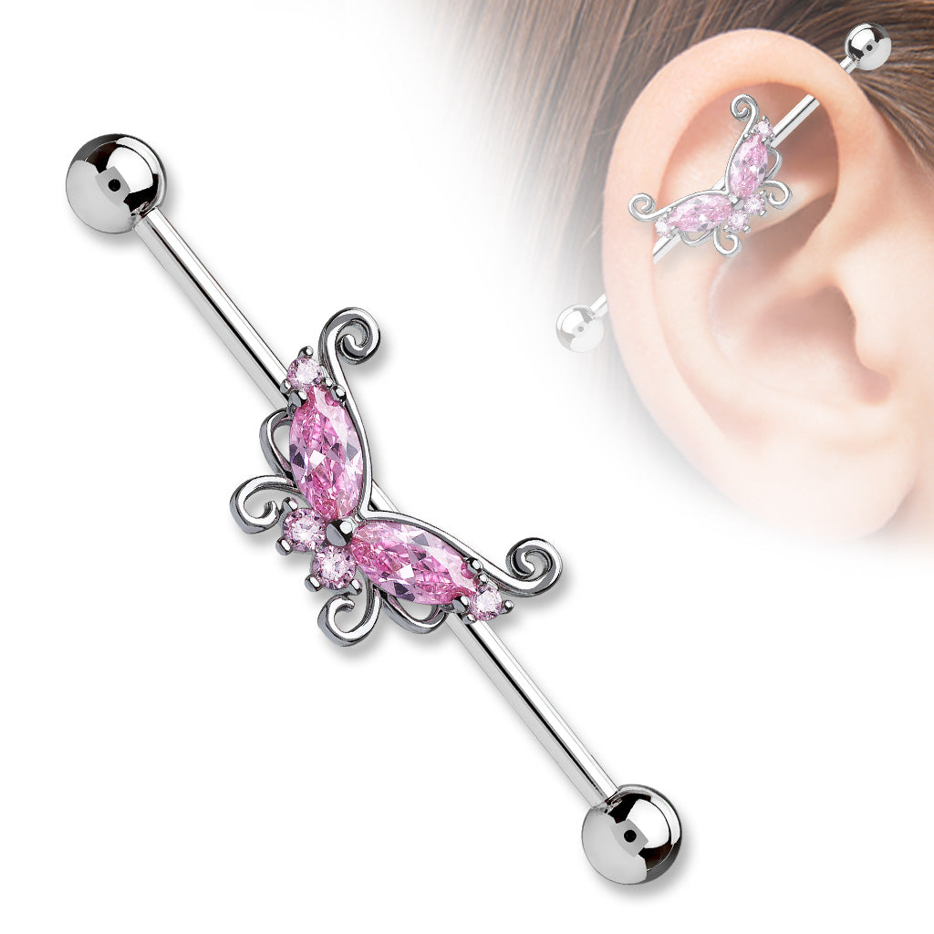 Industrial SCHMETTERLING in silber oder rose gold - Ohrschmuck aus 316L Chirurgenstahl