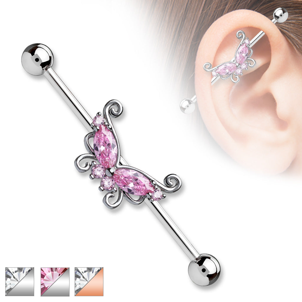 Industrial SCHMETTERLING in silber oder rose gold - Ohrschmuck aus 316L Chirurgenstahl