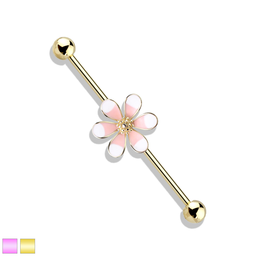 Industrial EMAILLE BLUME in gold - zweifarbig - Ohrschmuck aus 316L Chirurgenstahl