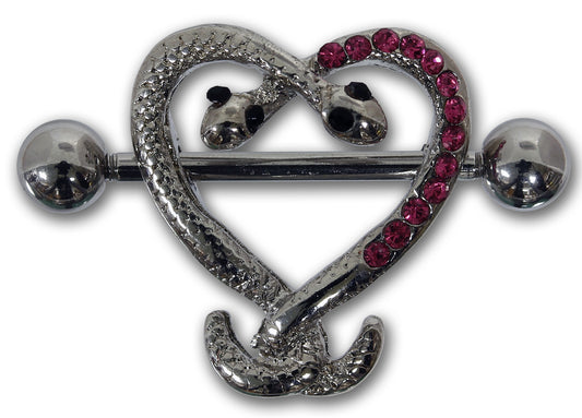 Brustwarzenpiercing SCHLANGEN - 316L Chirurgenstahl - rosa Kristalle - Nipple Shield