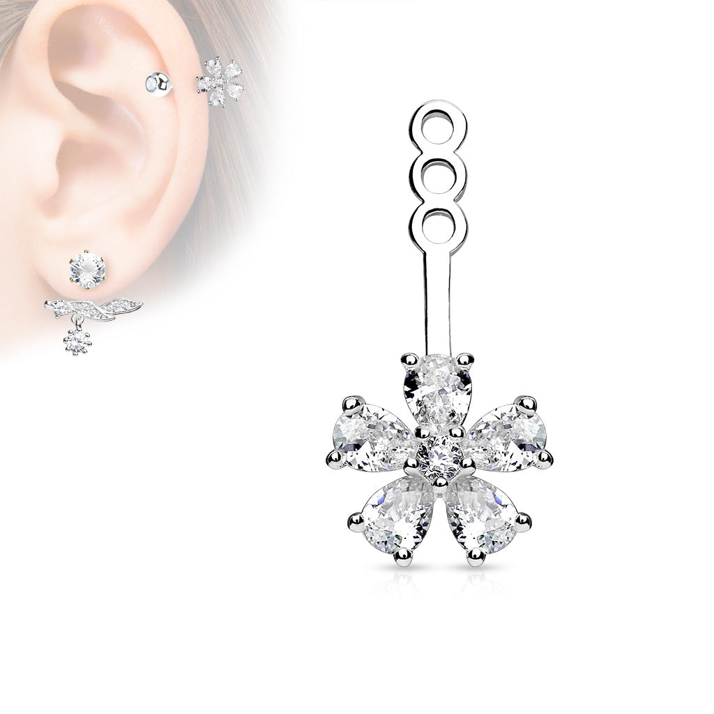 Ohrhänger BLÜTENBLATT - Messing mit Rhodium/14Kt Gold-Überzug - Ear Jacket für Ohrstecker