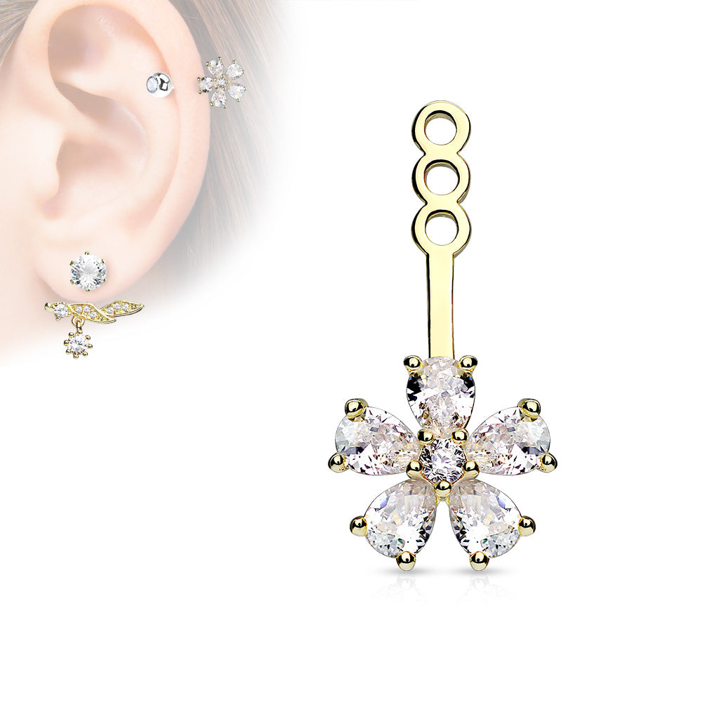 Ohrhänger BLÜTENBLATT - Messing mit Rhodium/14Kt Gold-Überzug - Ear Jacket für Ohrstecker