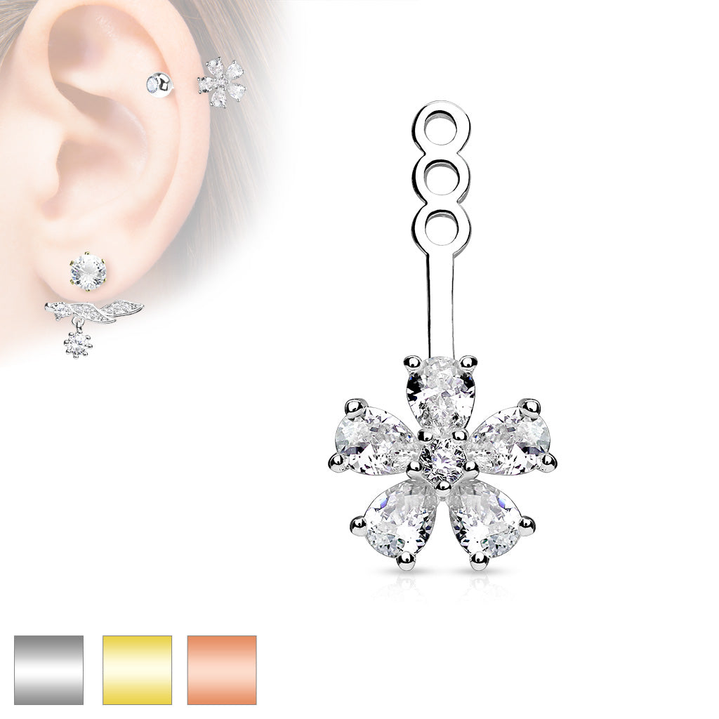 Ohrhänger BLÜTENBLATT - Messing mit Rhodium/14Kt Gold-Überzug - Ear Jacket für Ohrstecker