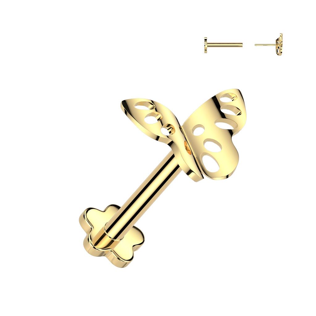 Labret SCHMETTERLING 1,0 mm - ASTM F136 Titan in Gold oder Silber - Piercing
