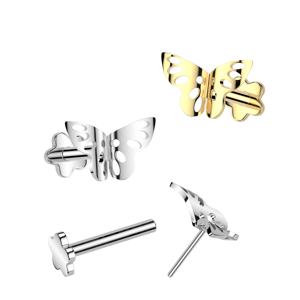 Labret SCHMETTERLING 1,0 mm - ASTM F136 Titan in Gold oder Silber - Piercing