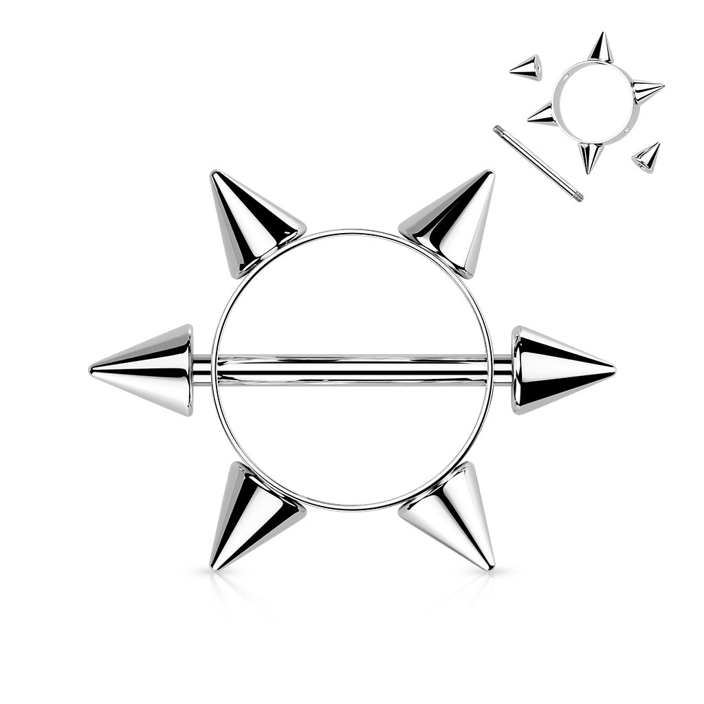 Brustwarzenpiercing 6 SPITZEN - 316L Chirurgenstahl - FARBWAHL - Nipple Shield