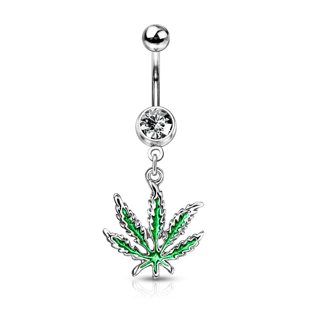 Bauchnabelpiercing POT LEAF aus 316L Chirurgenstahl - klarer Kristall - Navel Piercing