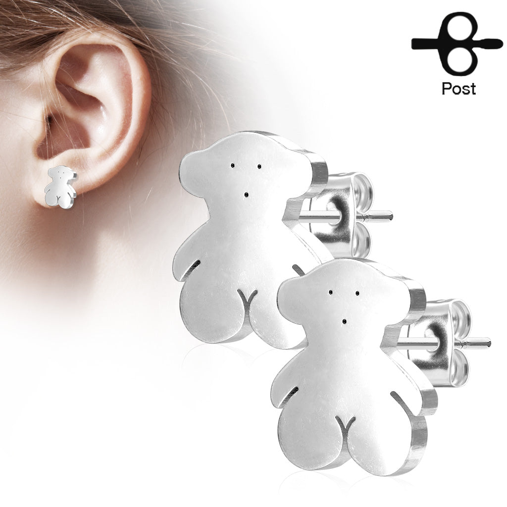 1 Paar Ohrstecker TEDDYBÄR - 316L Chirurgenstahl in Silber - Ohrschmuck für normale Ohrlöcher