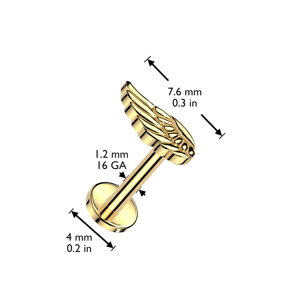 Labret ANGEL WING 1,2 mm - ASTM F136 Titan in Gold oder Silber - Piercing